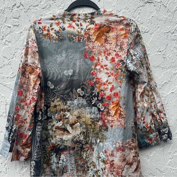 JOHNNY WAS Calme Dress Women XS Henley Shift Kaftan Floral Boho Oversized‎ - Picture 8 of 10